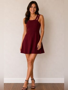 B Darlin Burgundy Strappy Fit-and-Flare Dress